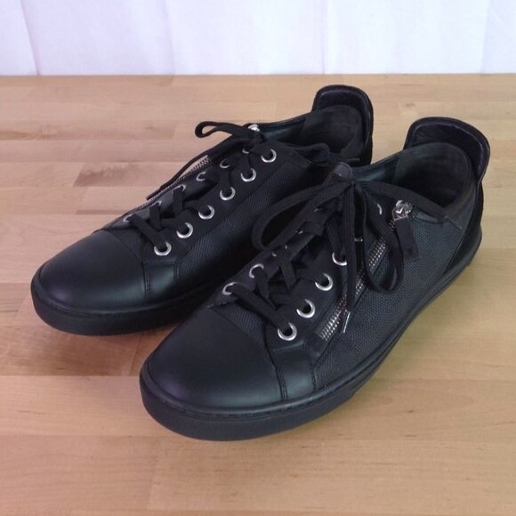 Louis Vuitton Mens Black Front Row Leather Sneakers LV Size 9US 10